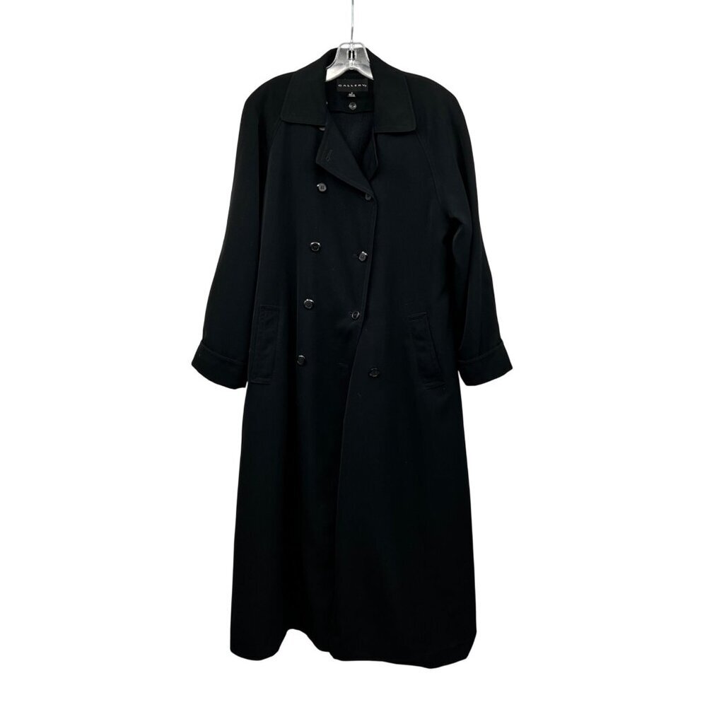 Gallery Womens Duster Trench Pea Coat Button Up Black Size 8 Pockets